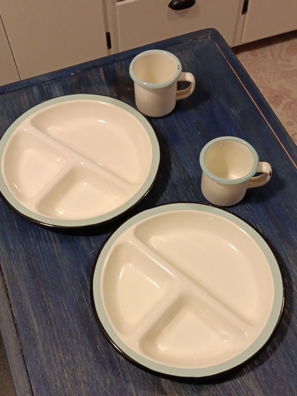 Porcelain Enamel Wear Set of  Childrens Dinner Plates and Drinking Mugs